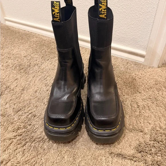 Dr. Martens Corran Chelsea Black Leather Boots with Yellow Stitching - Picture 1 of 3
